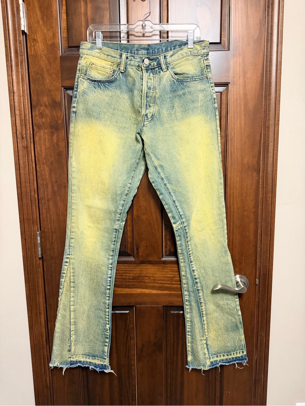 mnml B540 Flare Denim acid washed raw hem jeans